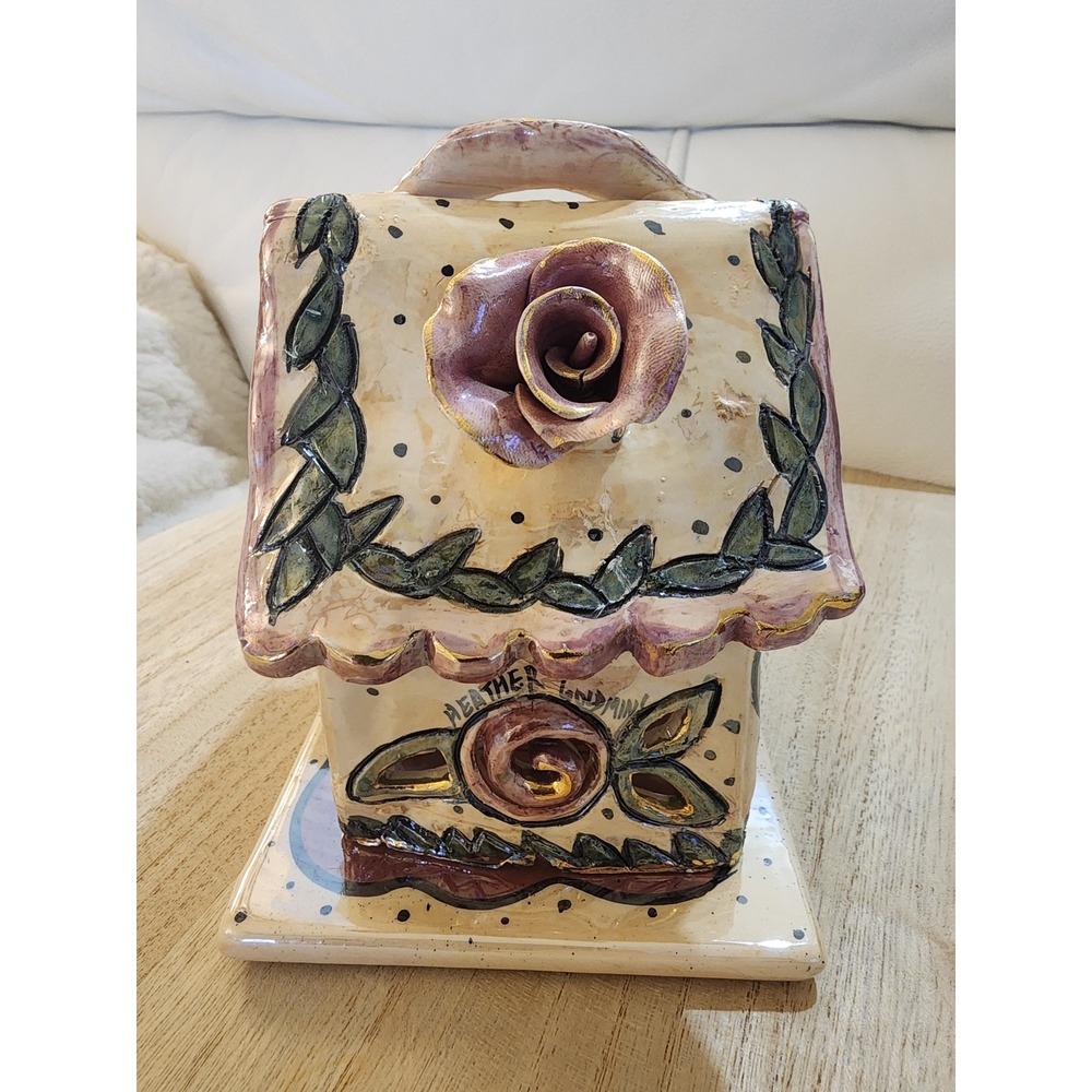 Blue Sky Heather Goldminc Clayworks Joy Rose Ceramic Tea Light House CL20012 - Picture 2 of 6